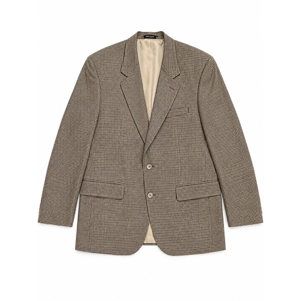 Robert Stock Mens 42L Blazer Brown Tan Houndstooth Silk Wool Sport Coat 6947AX